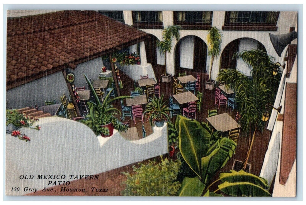 c1940 Scenic View Old Mexico Tavern Patio Houston Texas Antique Vintage Postcard