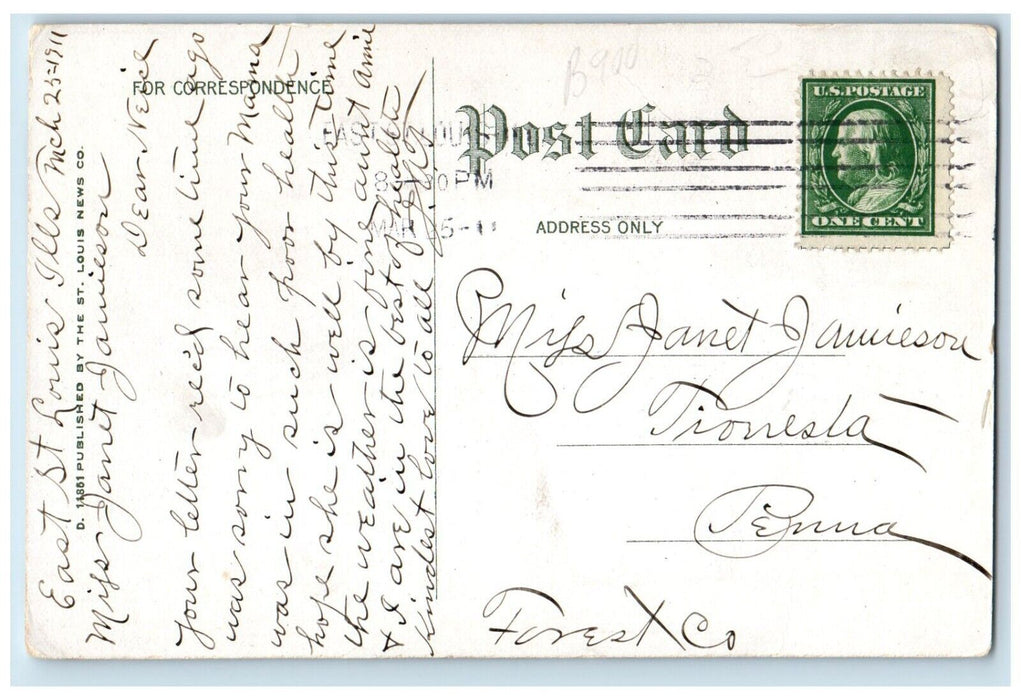 1911 Boating at Lagoon Lansdowne East St. Louis Illinois IL Antique Postcard