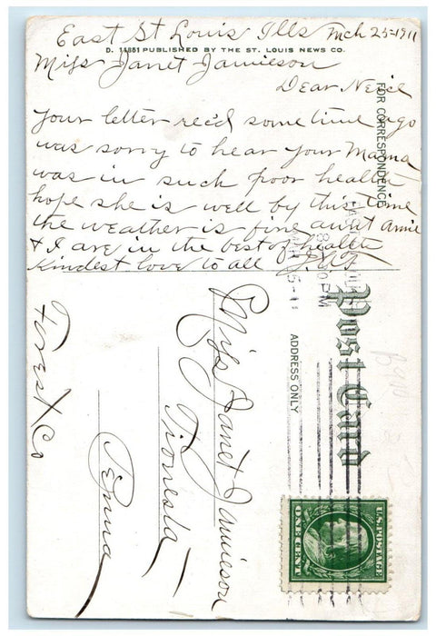 1911 Boating at Lagoon Lansdowne East St. Louis Illinois IL Antique Postcard