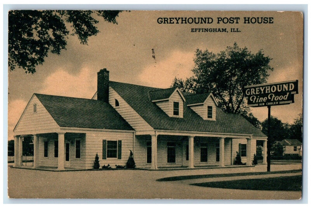 1950 Greyhound Post House Fine Food Effingham Illinois IL Vintage Postcard