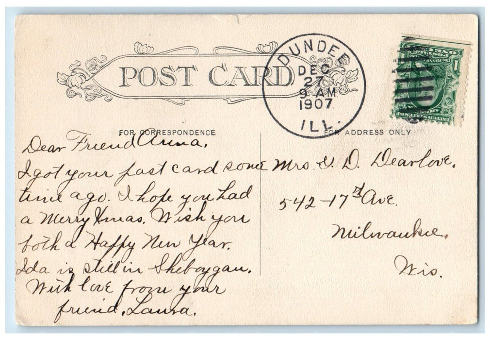 1907 City Hall Building Elgin Illinois IL Dunder IL Antique Postcard