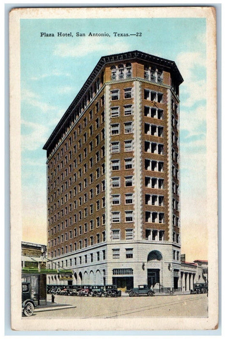 1950 Plaza Hotel Exterior Building Classic Road Cars San Antonio Texas Postcard
