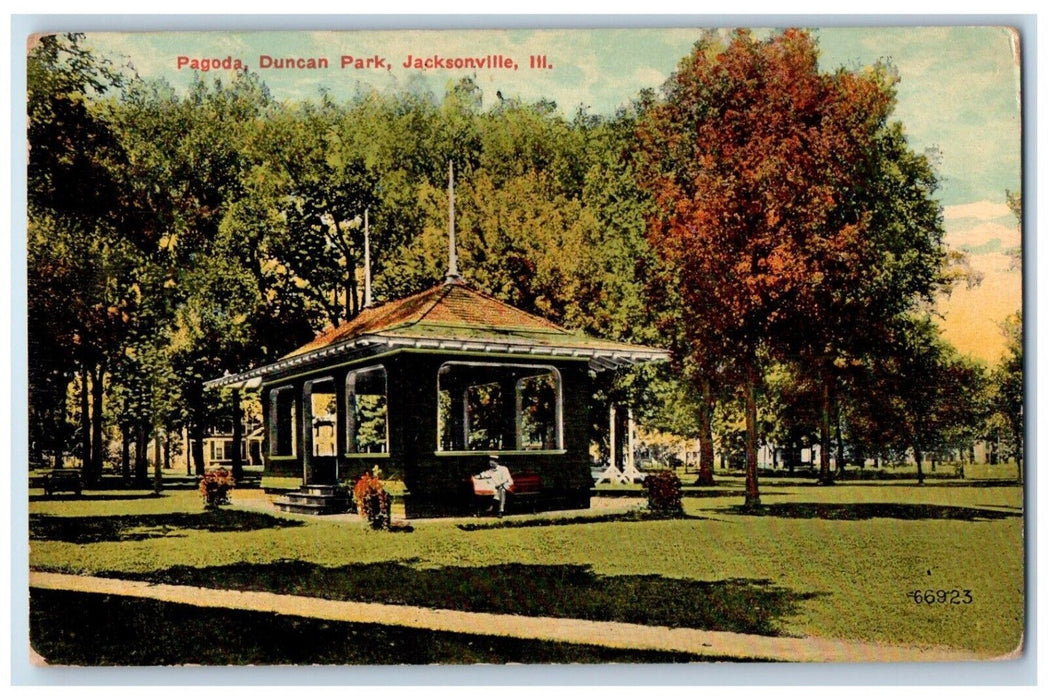 c1910 Pagoda Duncan Park Exterior Building Field Jacksonville Illinois Postcard