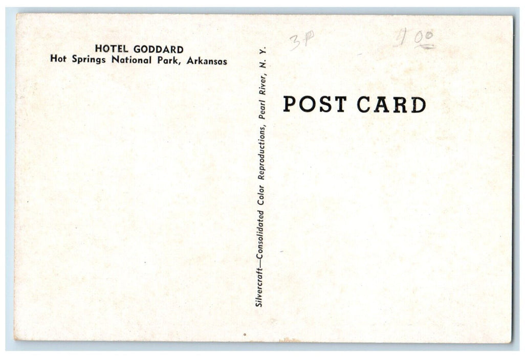 c1940 Hotel Goddard Central Ouachita Avenue Hot Springs Park Arkansas Postcard
