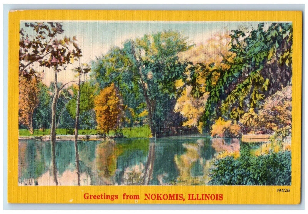 c1930's Greetings from Nokomis Illinois IL Vintage Landscape Postcard