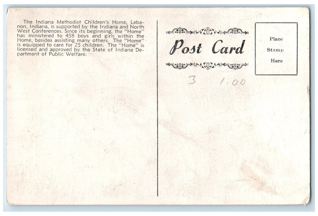 c1940 Indiana Methodist Children's Home Exterior Road Lebanon Indiana Postcard