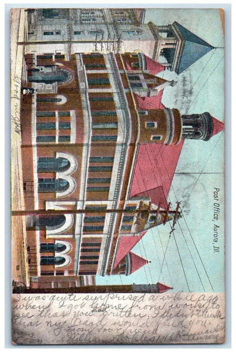1909 Entrance to Post Office Aurora Illinois IL Antique Posted Postcard