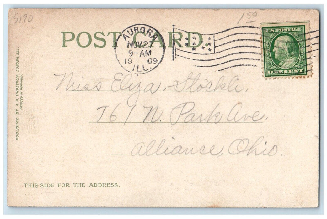 1909 Entrance to Post Office Aurora Illinois IL Antique Posted Postcard