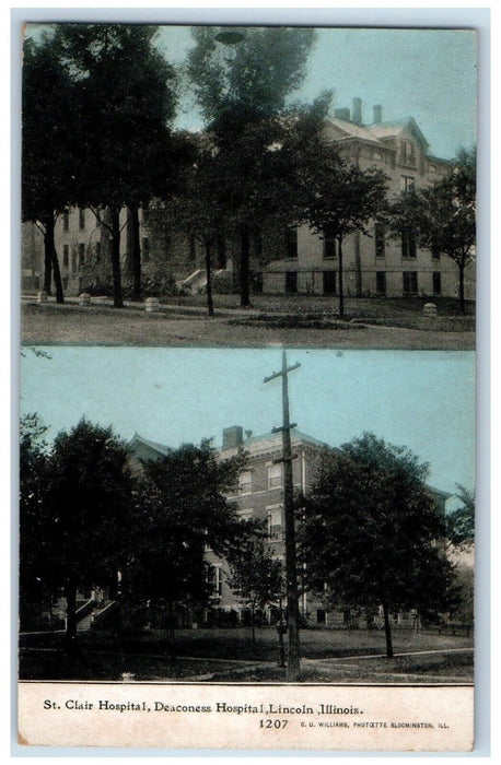 c1905 St. Clair Hospital Deaconess Hospital Lincoln Illinois IL Postcard