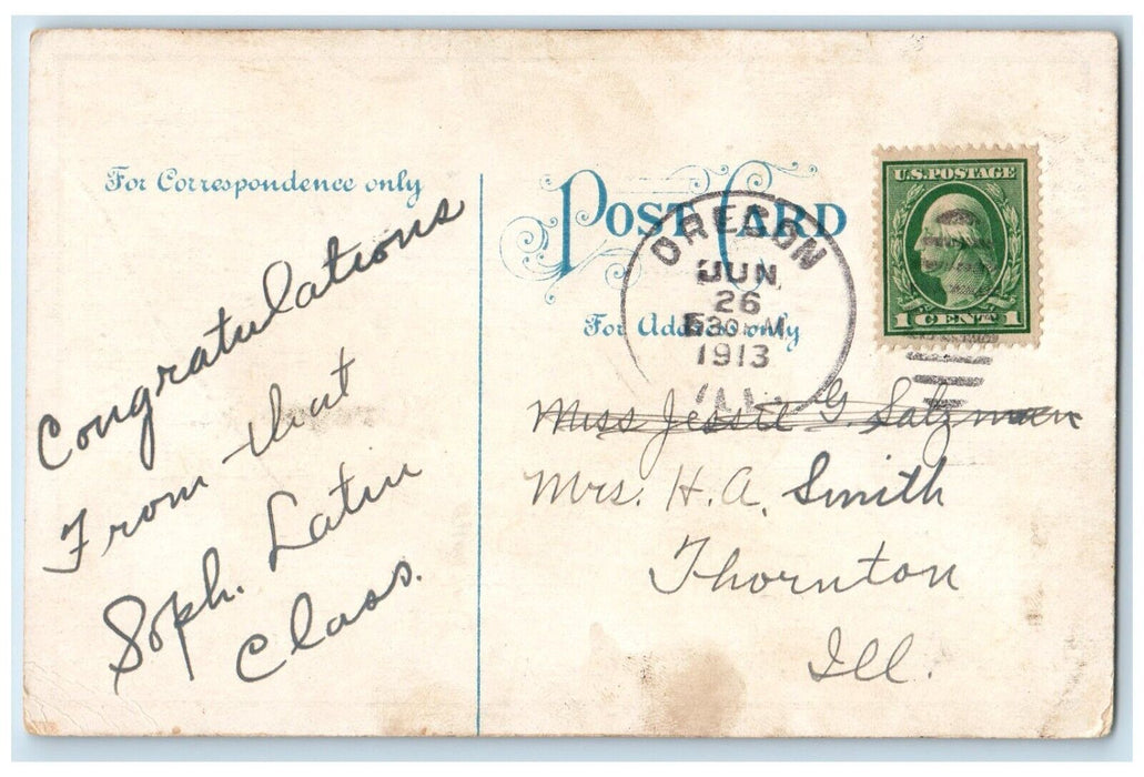 1913 Postal Telegraph Telegram Train Officer Comic Oregon Illinois IL Postcard