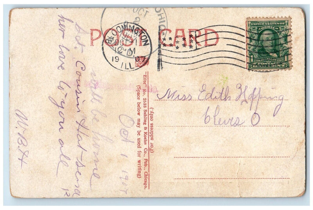 1907 Scene in Miller Park Bloomington Illinois IL Antique Posted Postcard