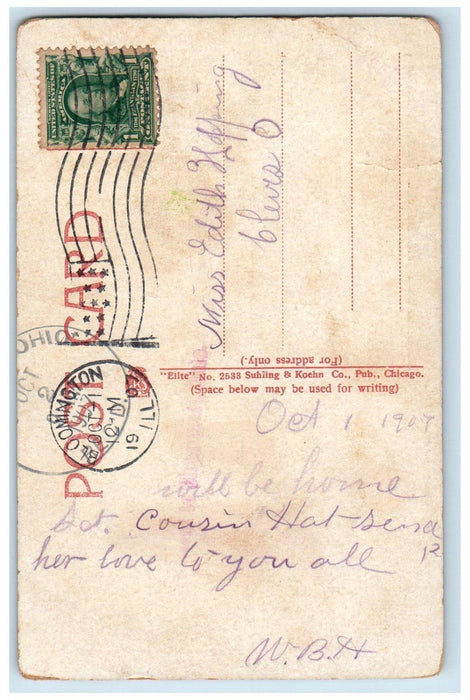 1907 Scene in Miller Park Bloomington Illinois IL Antique Posted Postcard