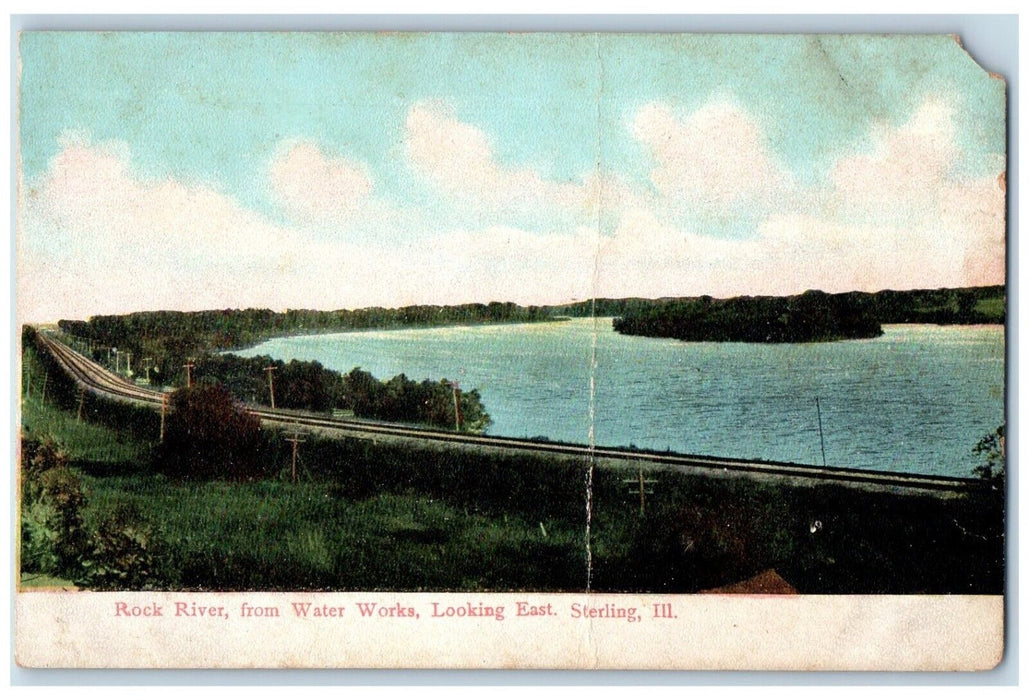 c1910 Rock River from Water Works Looking East Sterling Illinois IL Postcard
