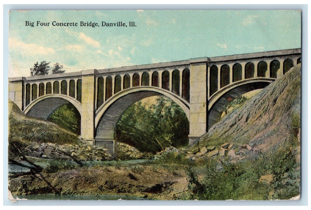 1912 Big Four Concrete Bridge Danville Illinois IL Antique Posted Postcard