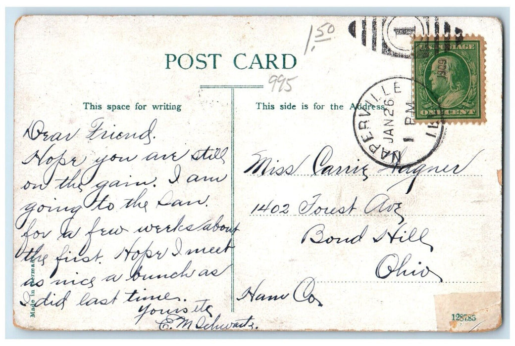 1909 View of Stone Bridge Naperville Illinois IL Antique Posted Postcard