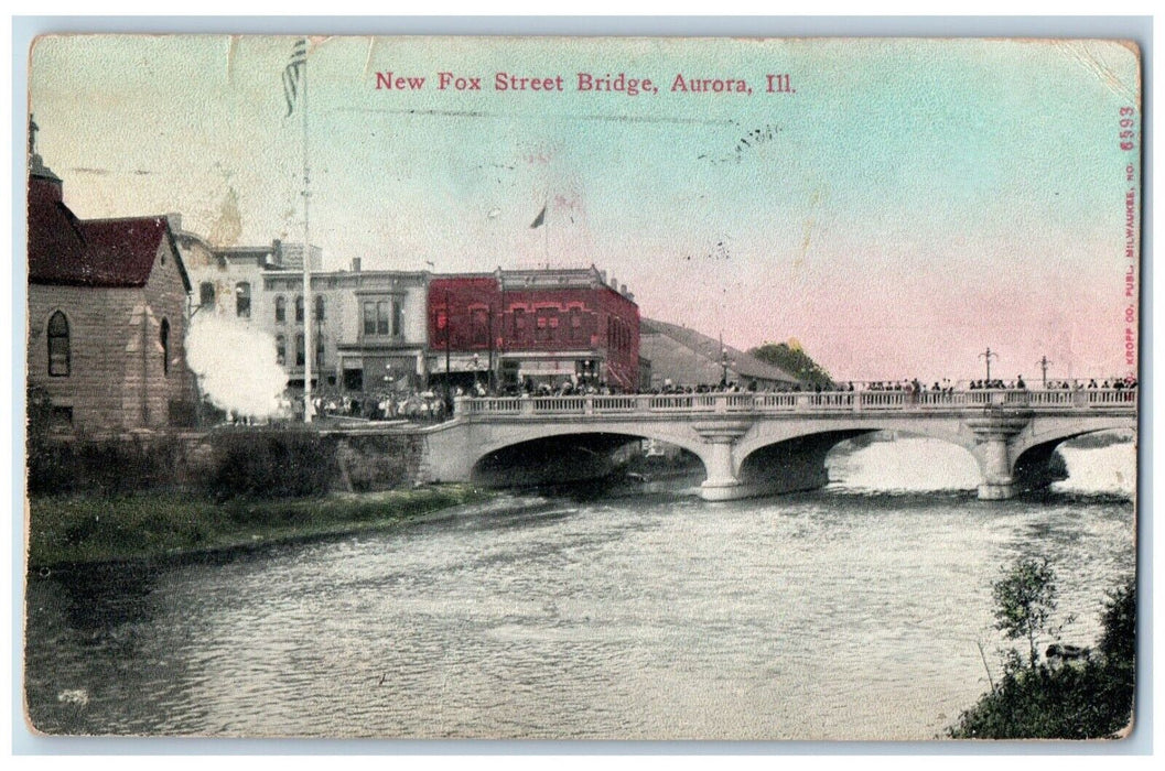 1912 New Fox Street Bridge View Aurora Illinois IL Antique Posted Postcard