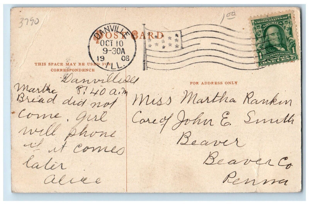 1908 River View at Ellsworth Park Danville Illinois IL Antique Posted Postcard