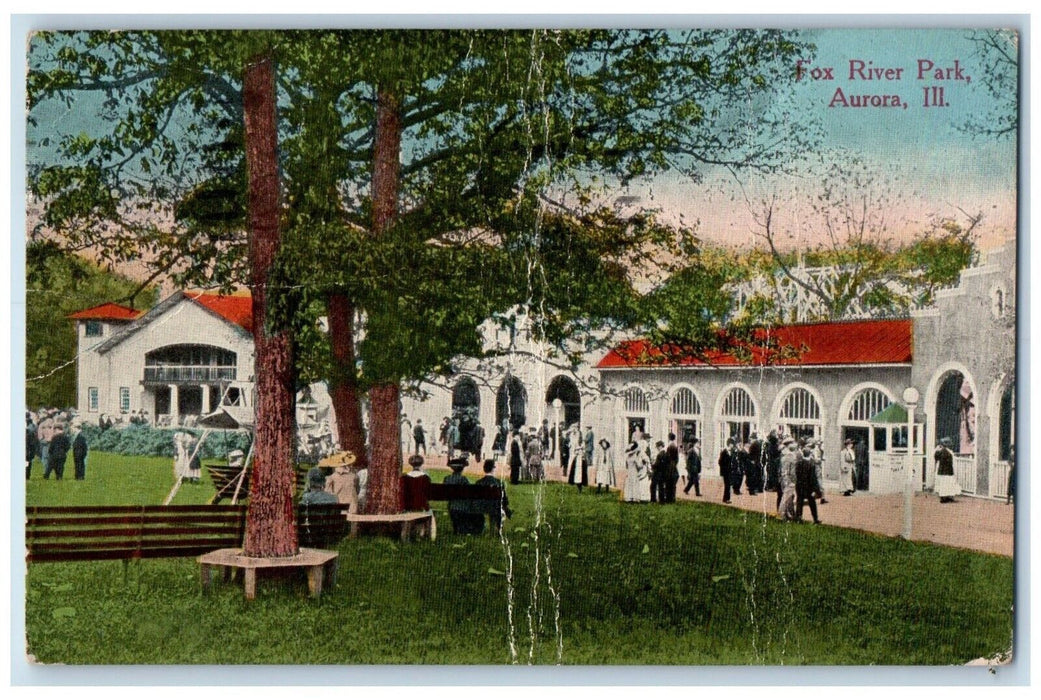 1915 Crowd Scene at Fox River Park Aurora Illinois IL Antique Posted Postcard