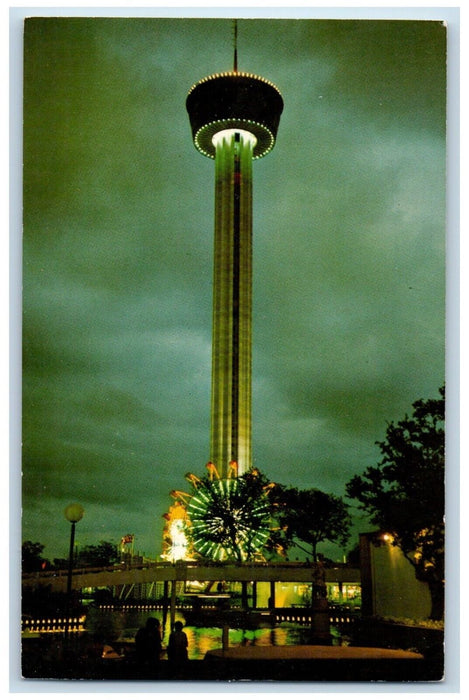 c1960 Night Scene Tower Americas San Antonio Texas TX Vintage Antique Postcard