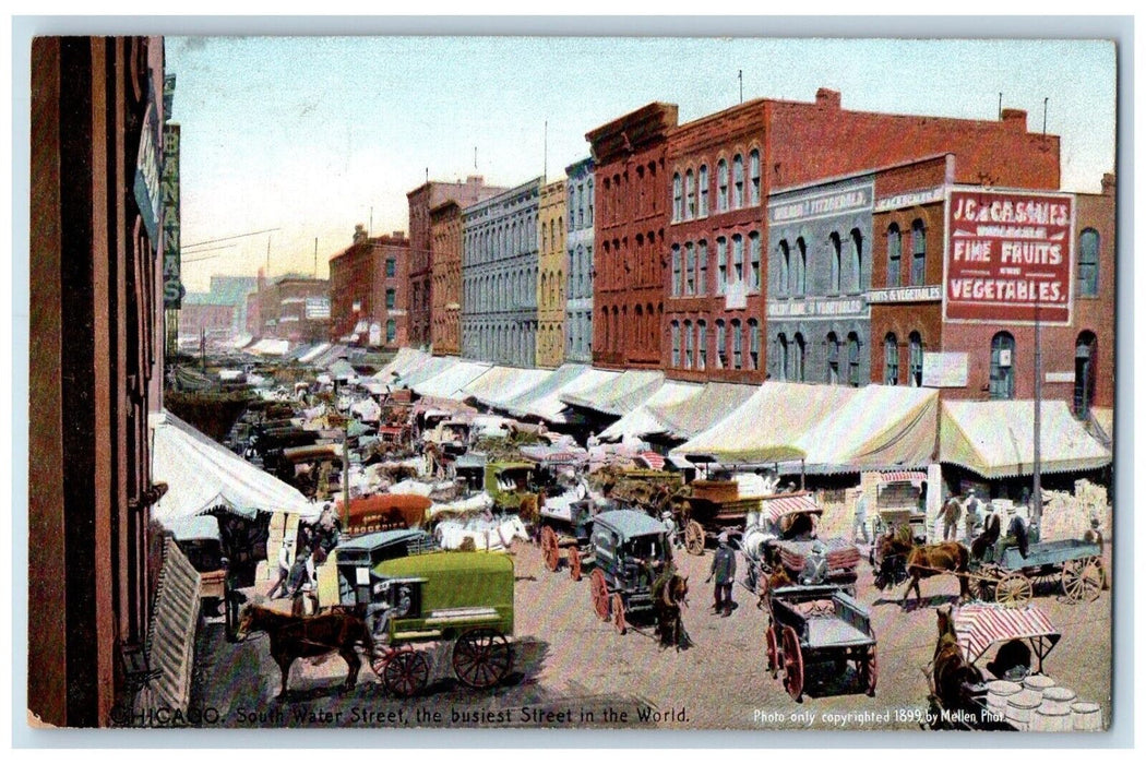 c1910 South Water Street Horse Carriage Chicago Illinois IL Tuck Art Postcard