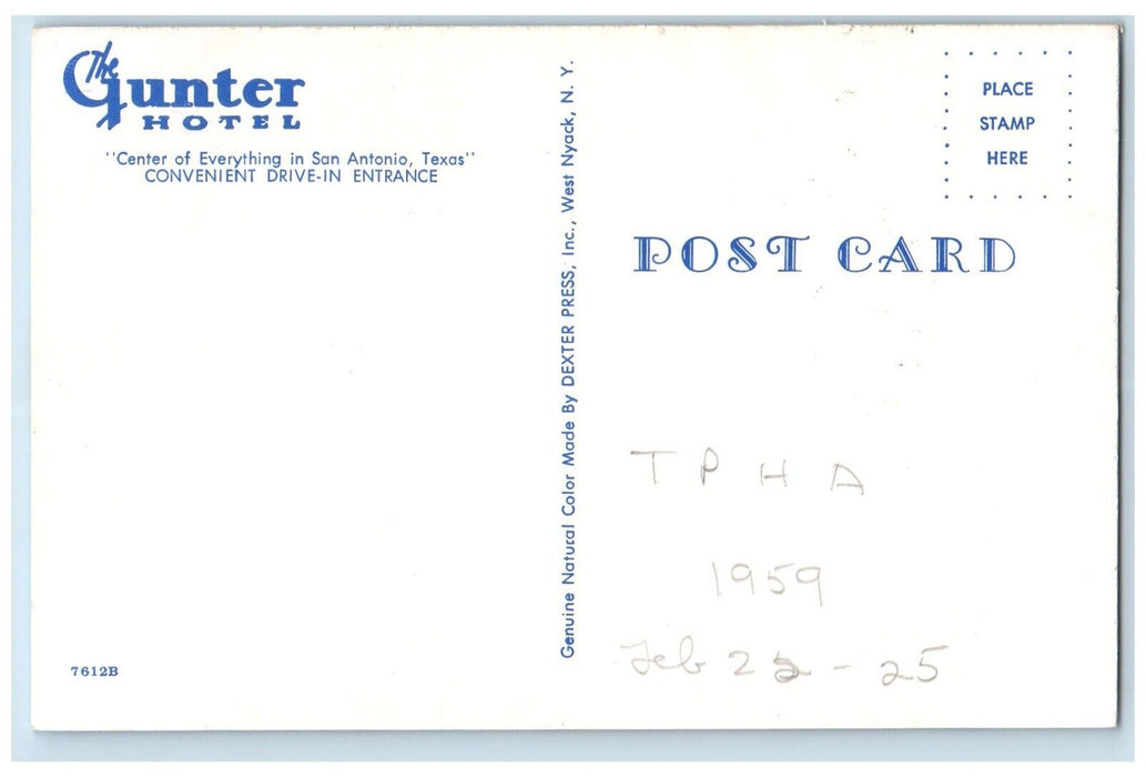 c1960 Gunter Hotel Building Center Everything San Antonio Texas Antique Postcard