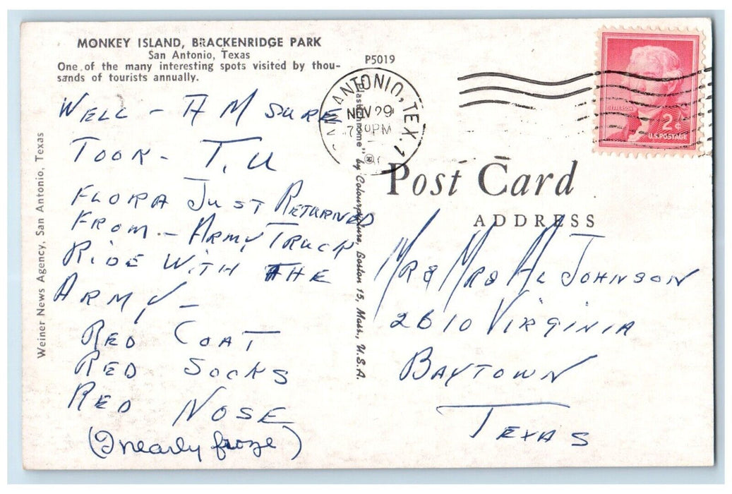 c1960 Monkey Island Brackenridge Park San Antonio Texas Vintage Antique Postcard
