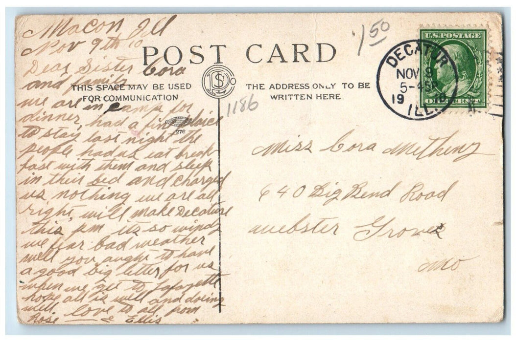 1910 Masonic and Eastern Star Home Macon Illinois IL Posted Postcard
