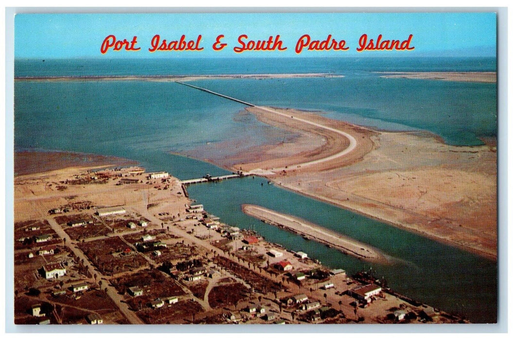 c1960 Bird's Eye View Port Isabel South Padre Island Texas TX Antique Postcard