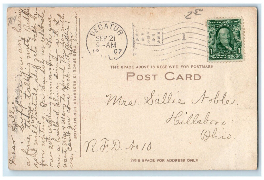 1907 First Court House in Macon Co. Decatur Illinois IL Posted Postcard