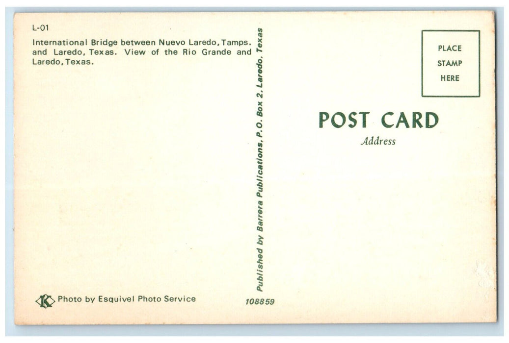c1960 International Bridge Nuevo Laredo Tamps Texas TX Antique Vintage Postcard