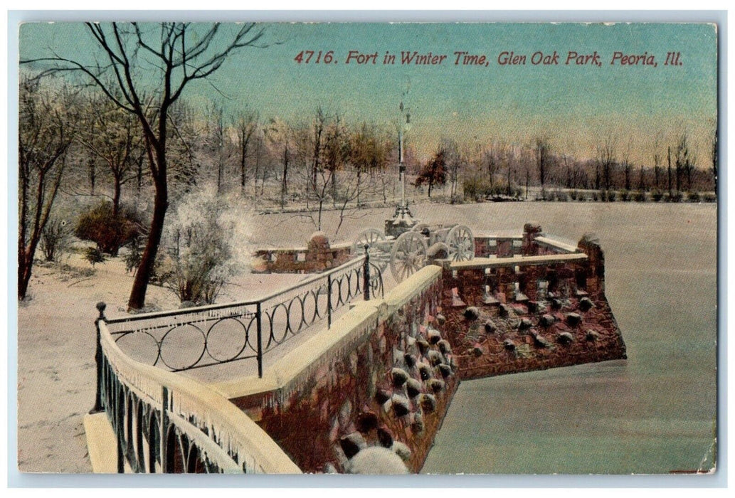 c1910 Fort in Winter Time Glen Oak Park Peoria Illinois IL Posted Postcard