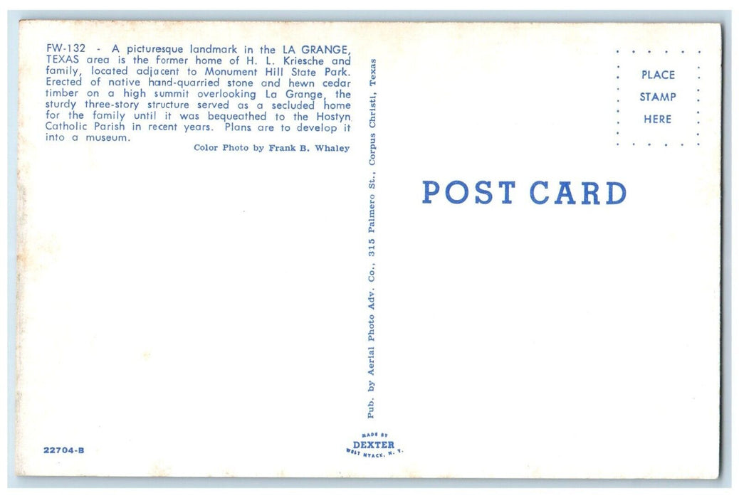 c1960 Picturesque La Grande Monument Hill State Park Texas TX Vintage Postcard