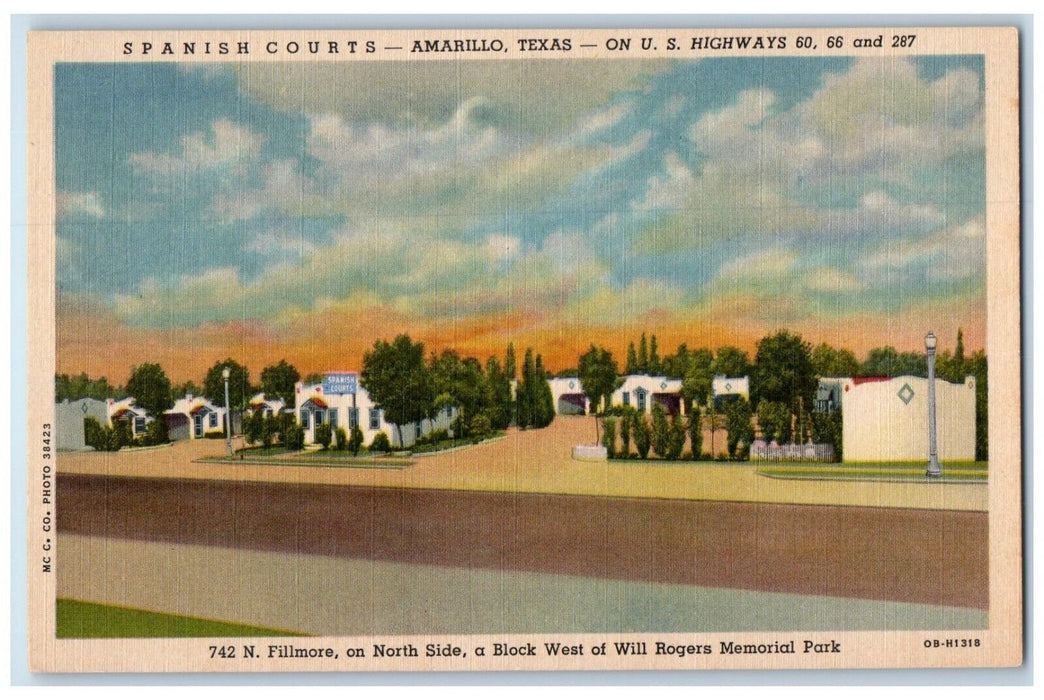 c1940 Roadside View Spanish Courts Building Amarillo Texas TX Antique Postcard