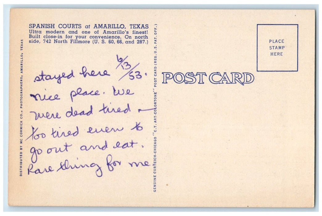 c1940 Roadside View Spanish Courts Building Amarillo Texas TX Antique Postcard