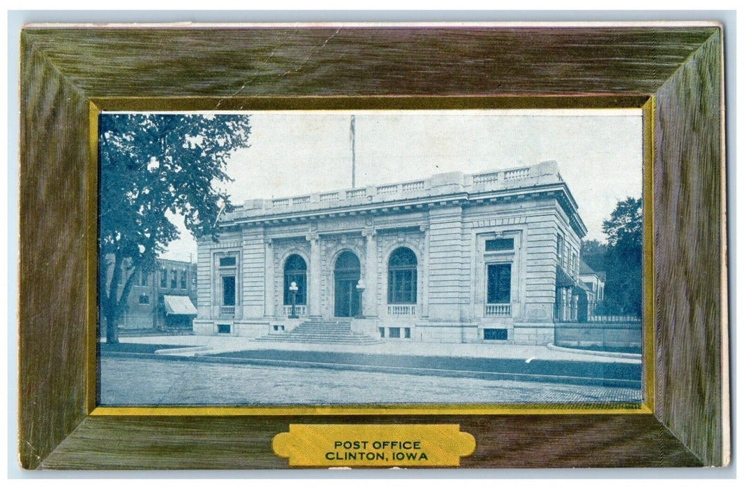 1910 Post Office Clinton Iowa IA Frame Picture Vintage Antique Unposted Postcard