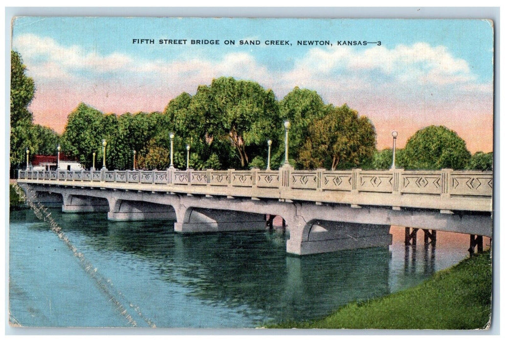 1947 Fifth Street Bridge On Sand Creek Newton Kansas KS, Dunlevy PA Postcard