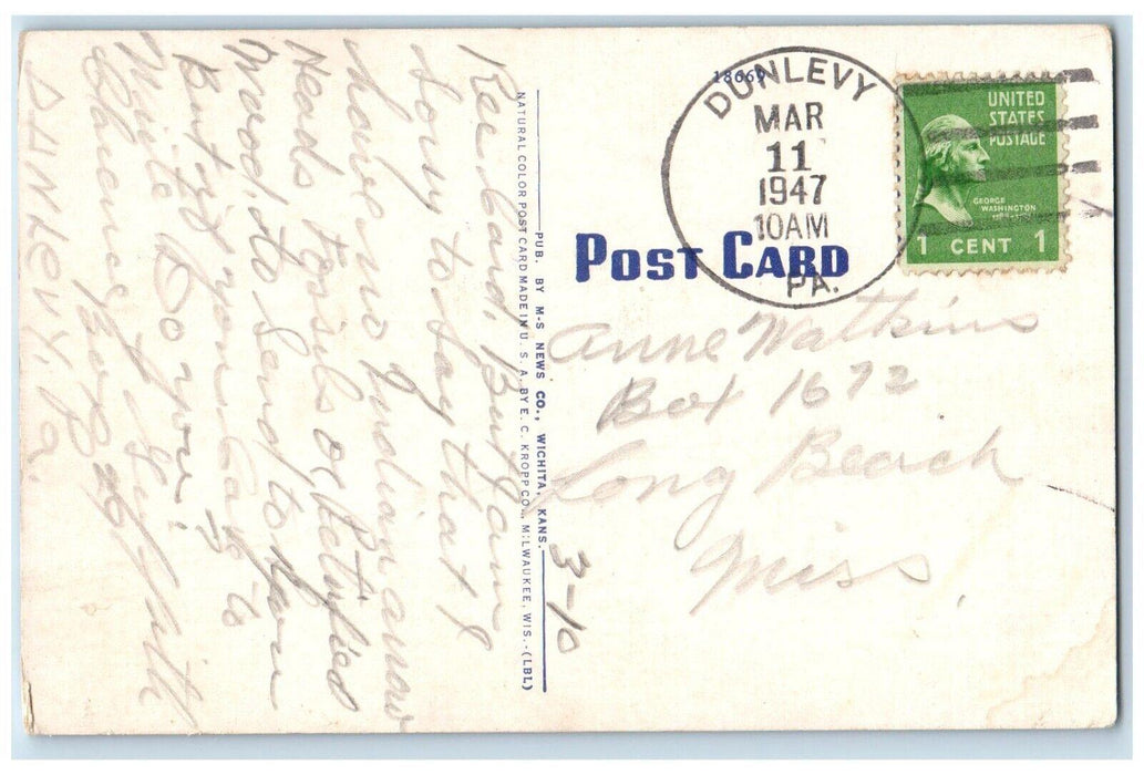 1947 Fifth Street Bridge On Sand Creek Newton Kansas KS, Dunlevy PA Postcard