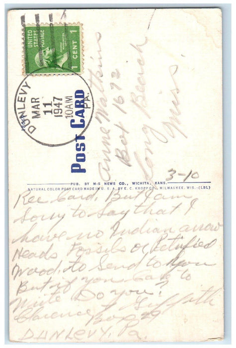 1947 Fifth Street Bridge On Sand Creek Newton Kansas KS, Dunlevy PA Postcard