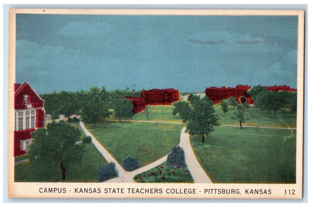 Campus Kansas State Teachers College Pittsburg Kansas KS Vintage Postcard