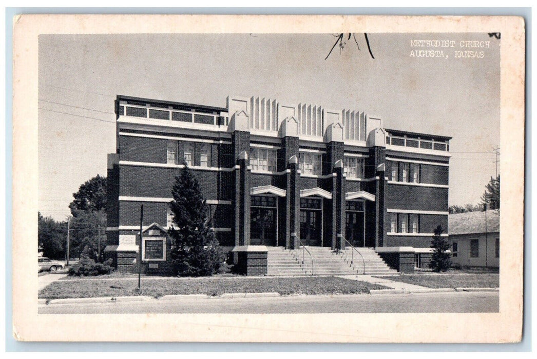 Methodist Church Scene Street Augusta Kansas KS Unposted Vintage Postcard