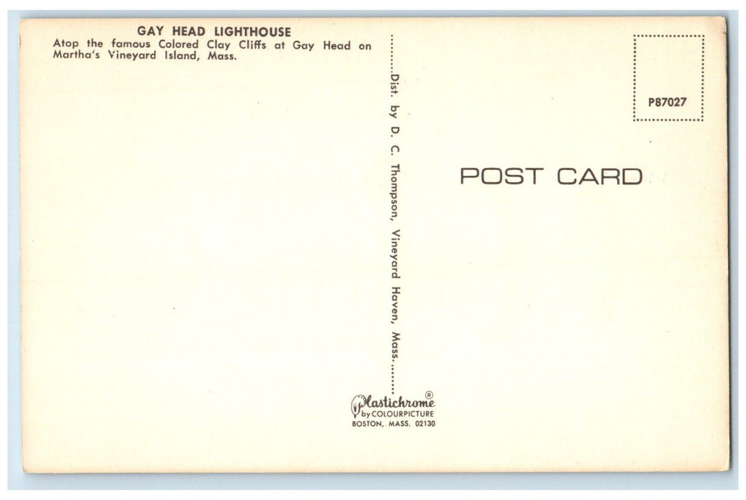 c1950's Gay Head Lighthouse Martha's Vineyard Island Massachusetts MA Postcard
