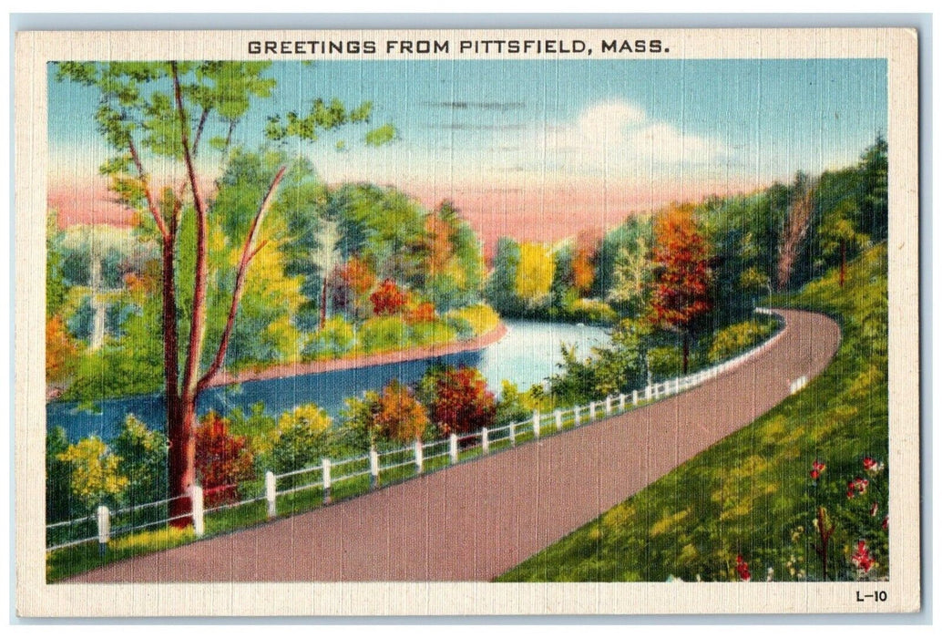 1945 Greetings From Pittsfield Massachusetts MA, Road River View Posted Postcard