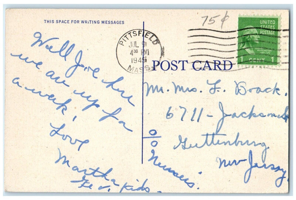 1945 Greetings From Pittsfield Massachusetts MA, Road River View Posted Postcard