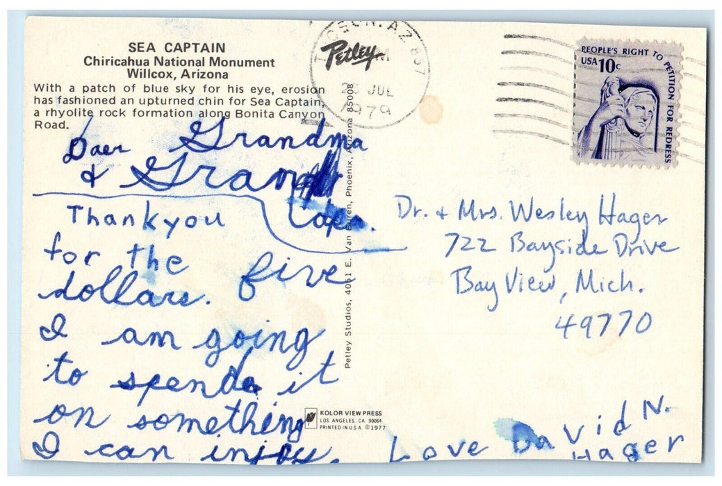 1979 Sea Captain Chiricahua National Monument Willcox Arizona AZ Posted Postcard