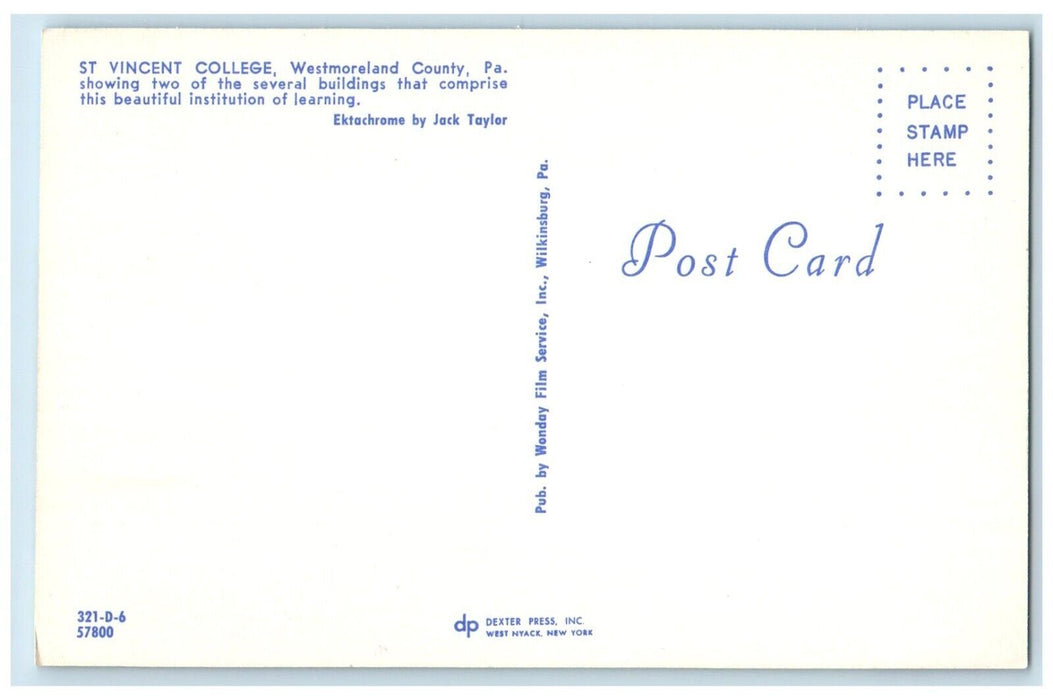 St. Vincent College Westmoreland County PA, Two Several Building Postcard