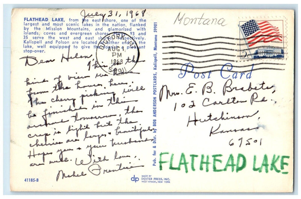 1968 Flathead Lake Scenic Lakes In The Nation Bigfork Montana MT Posted Postcard