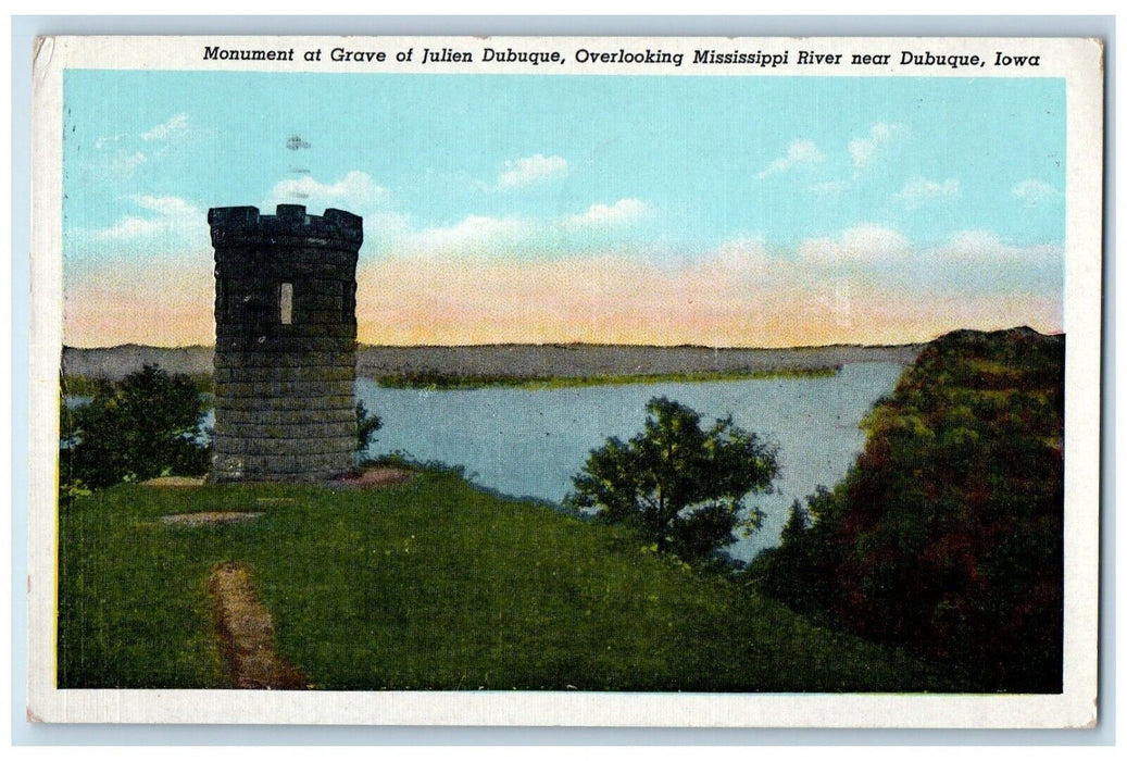 1948 Monument Grave Julien Dubuque Mississippi River Dubuque Iowa IA Postcard