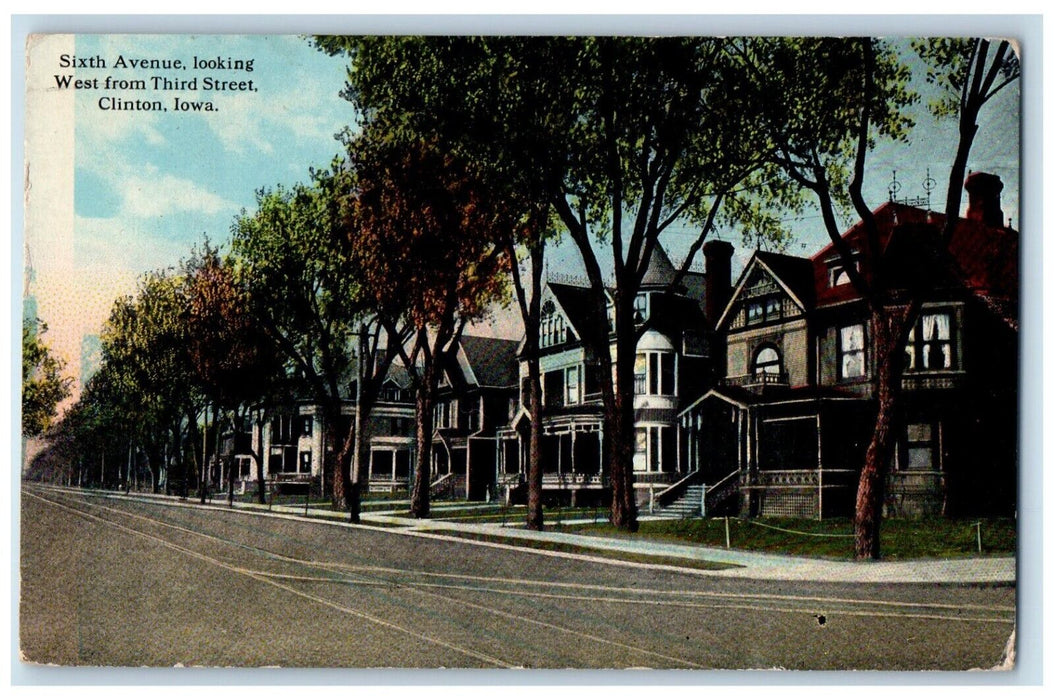 1914 Sixth Avenue Looking West Third Street Clinton Iowa Posted Antique Postcard