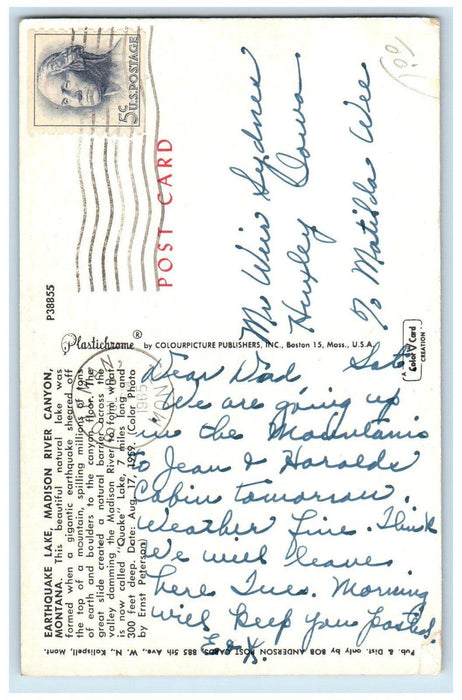 1965 Earthquake Lake Madison River Canyon Montana MT Posted Vintage Postcard