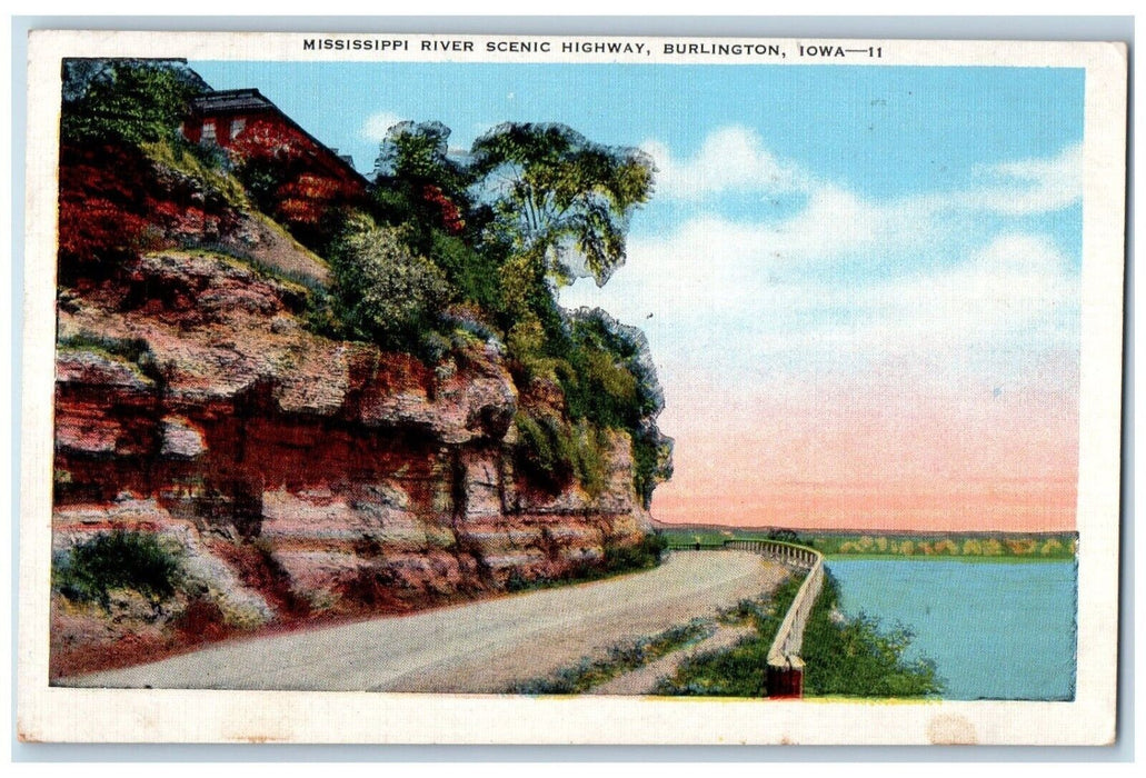 1949 Mississippi River Scenic Highway Burlington Iowa Vintage Antique Postcard